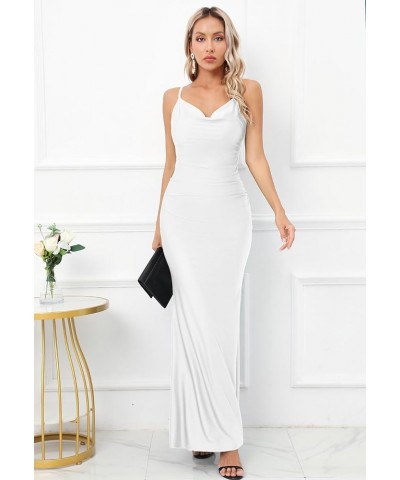 Women's Drape Neck Formal Maxi Dresses Backless Cocktail Party Dress Spaghetti Straps Mermaid Evening Gown 221 White $24.90 D...