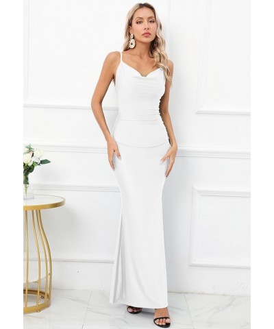 Women's Drape Neck Formal Maxi Dresses Backless Cocktail Party Dress Spaghetti Straps Mermaid Evening Gown 221 White $24.90 D...