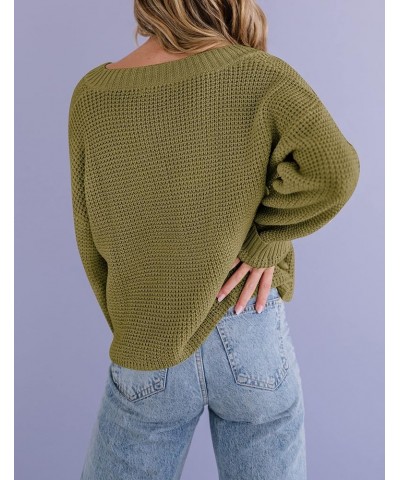 Women's Waffle Knit Cropped Top V Neck Long Sleeve Pullover Sweater Casual Solid Crop Sweatshirts Lightgreen $20.66 Activewear