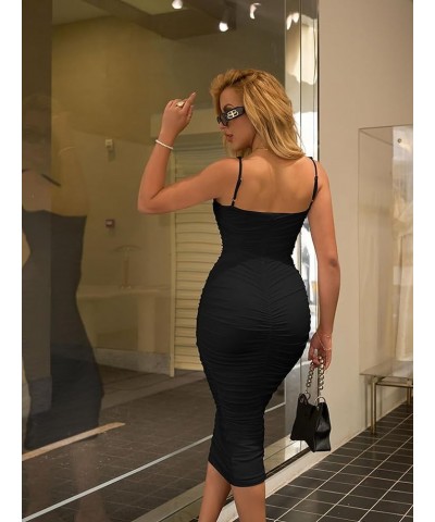 Women's Sexy Ruched Sleeveless Deep V Elegant Cocktail Evening Party Maxi Dress Black $17.97 Dresses