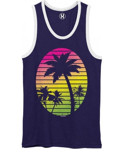 Palm Tree Scene - Vacation Tropical Unisex 2-Tone Tank Top Navy/White $11.98 Tanks