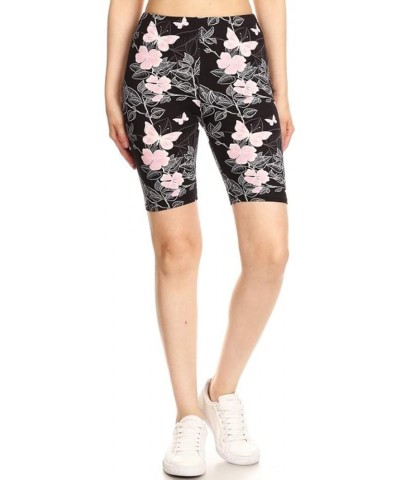 Womens High Waist Printed Fashion Biker Shorts Pink Butterflies $11.97 Swimsuits