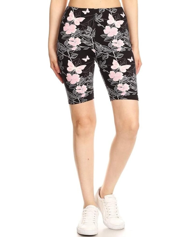 Womens High Waist Printed Fashion Biker Shorts Pink Butterflies $11.97 Swimsuits