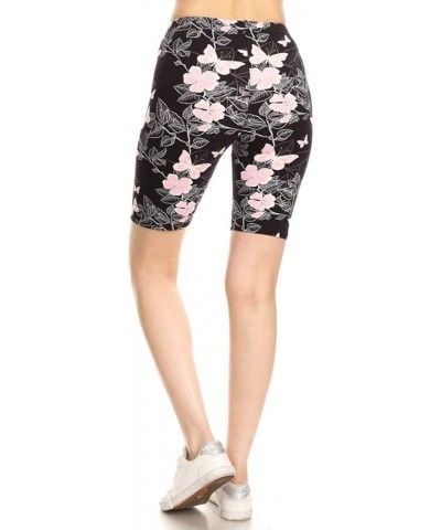 Womens High Waist Printed Fashion Biker Shorts Pink Butterflies $11.97 Swimsuits