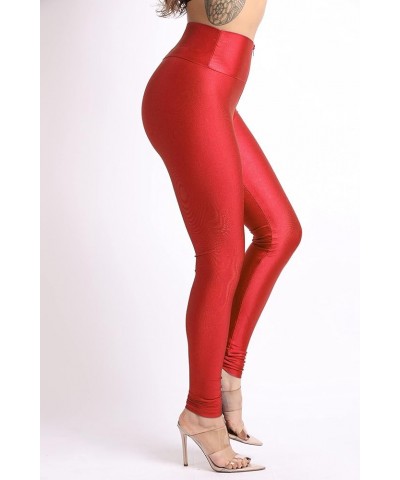 Shiny Skinny Leggings with Zipper - Stretch Active High Waist Tights Disco Party Club Night Out Pants Red $16.95 Leggings