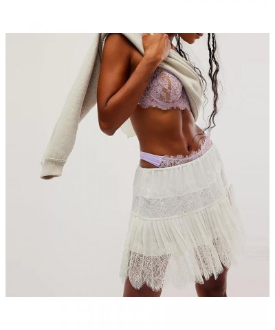 Y2k Women Ruffle Lace Skirt Mesh Flowy Fairy Pleated Mini Skirts A Line Low Rise Layered Floral Short Skirts D-white $10.19 S...