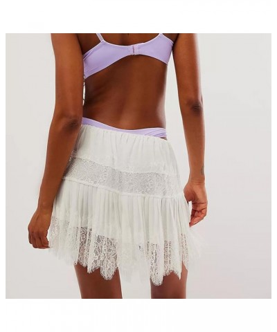 Y2k Women Ruffle Lace Skirt Mesh Flowy Fairy Pleated Mini Skirts A Line Low Rise Layered Floral Short Skirts D-white $10.19 S...