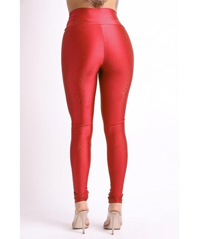 Shiny Skinny Leggings with Zipper - Stretch Active High Waist Tights Disco Party Club Night Out Pants Red $16.95 Leggings