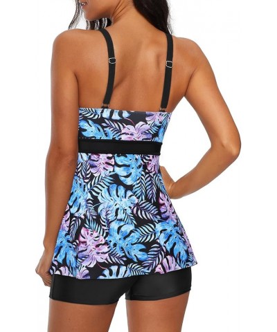 Womens Athletic Swimsuits for Women Two Piece Tankini with High Waisted Boyshorts Floral Printed Bathing Suits A9 Blue Purple...