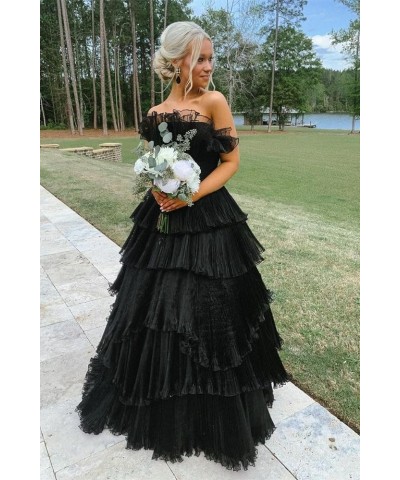 Strapless Ruffles Prom Dresses Long Tiered Tulle Ball Gown Princess Formal Evening Gowns for Women Royal Blue $43.20 Dresses