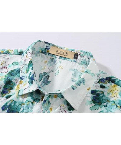 Womens Hawaiian Shirts Short Sleeve Blouses Casual Button Down Shirts for Women White Green $14.65 Blouses