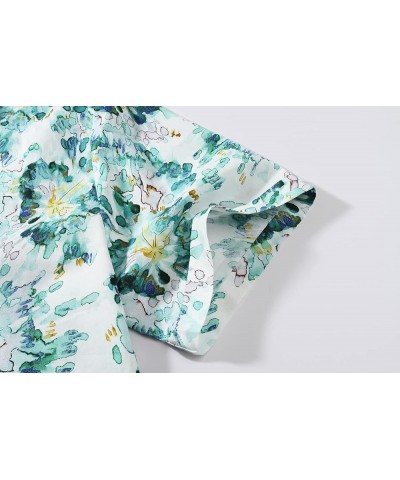 Womens Hawaiian Shirts Short Sleeve Blouses Casual Button Down Shirts for Women White Green $14.65 Blouses