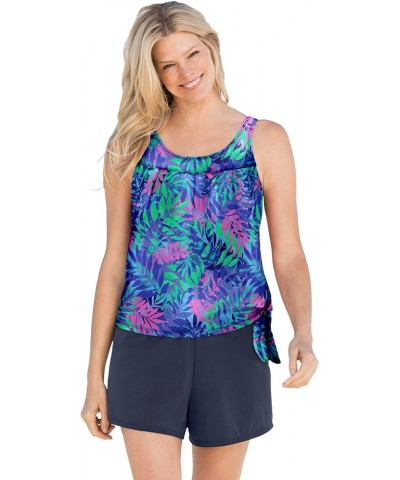 Women's Plus Size 2-Piece Blouson Swim Set Multi Palm Leaf Print $34.36 Swimsuits