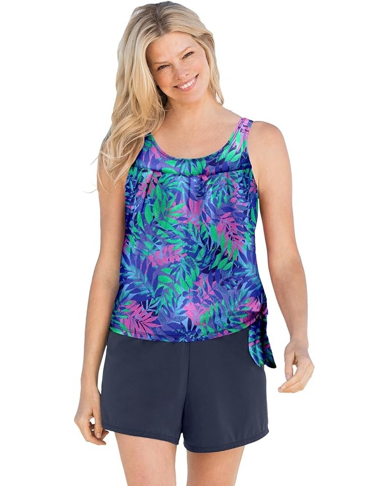 Women's Plus Size 2-Piece Blouson Swim Set Multi Palm Leaf Print $34.36 Swimsuits