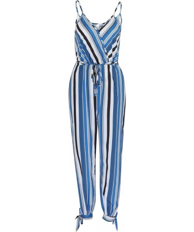 Women's Jumpsuits Striped Spaghetti Strap Summer Overalls Sexy V Neck Sleeveless Long Pants Rompers with Belt Blue $5.82 Jump...