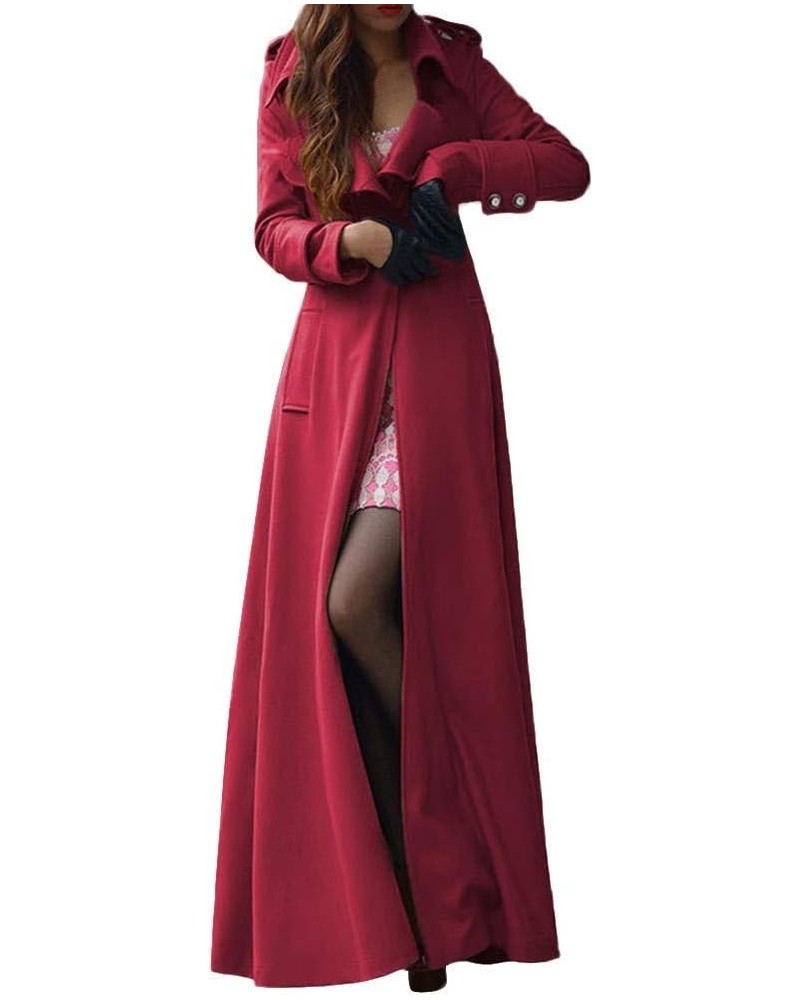 Trench Winter Coats for Women Ladies Lapel Slim Jacket Long Parka Solid Button Closure Party Formal Dress Wine Red $19.20 Coats