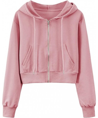 Women's Casual Workout Long Sleeve Cropped Zip Up Hooded Hoodies Sweatshirts Pink $12.99 Activewear