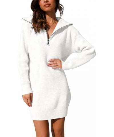 Women's Pullover V Neck Sweaters Fall Casual Long Sleeve Knit Zip Up Mini Sweater Dresses White $13.49 Sweaters