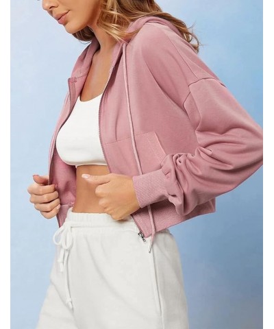 Women's Casual Workout Long Sleeve Cropped Zip Up Hooded Hoodies Sweatshirts Pink $12.99 Activewear