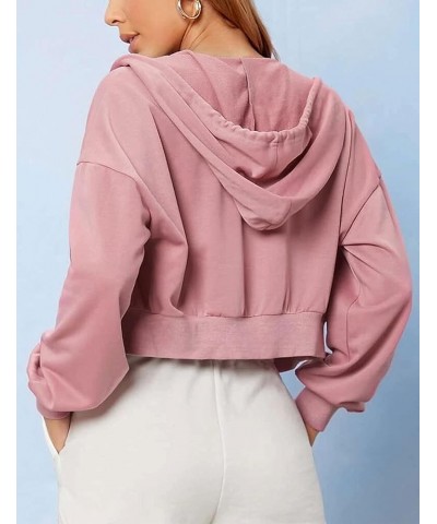 Women's Casual Workout Long Sleeve Cropped Zip Up Hooded Hoodies Sweatshirts Pink $12.99 Activewear