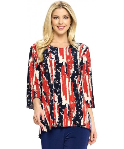 Women's Print T Shirt - 3/4 Sleeve Merrow Hem Round Neck Stretch Printed Casual Top Blouse W306 Multi $21.93 Tops