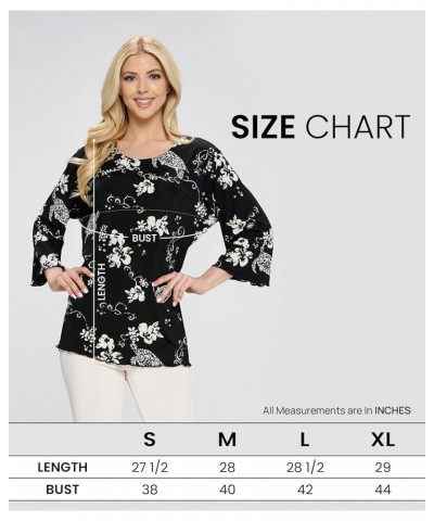 Women's Print T Shirt - 3/4 Sleeve Merrow Hem Round Neck Stretch Printed Casual Top Blouse W306 Multi $21.93 Tops