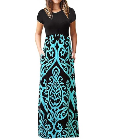 Maxi Dress for Women Plus Size Short Sleeve Loose Plain Casual Long Maxi Dresses Floral Empire Waist Dress with Pockets A-mul...