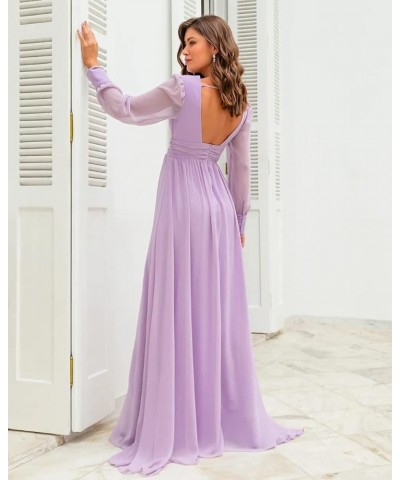 FUTUSM Long Sleeve Bridesmaid Dresses with Slit for Women V Neck Open Back Chiffon Formal Evening Gown Burgundy $29.25 Dresses