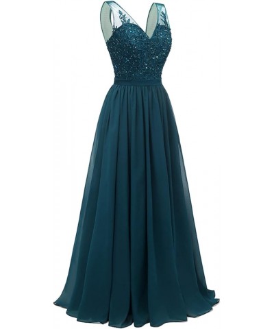 V Neck Chiffon Bridesmaid Dresses for Women Lace Appliques Prom Dresses Formal Party Gown Teal $34.40 Dresses