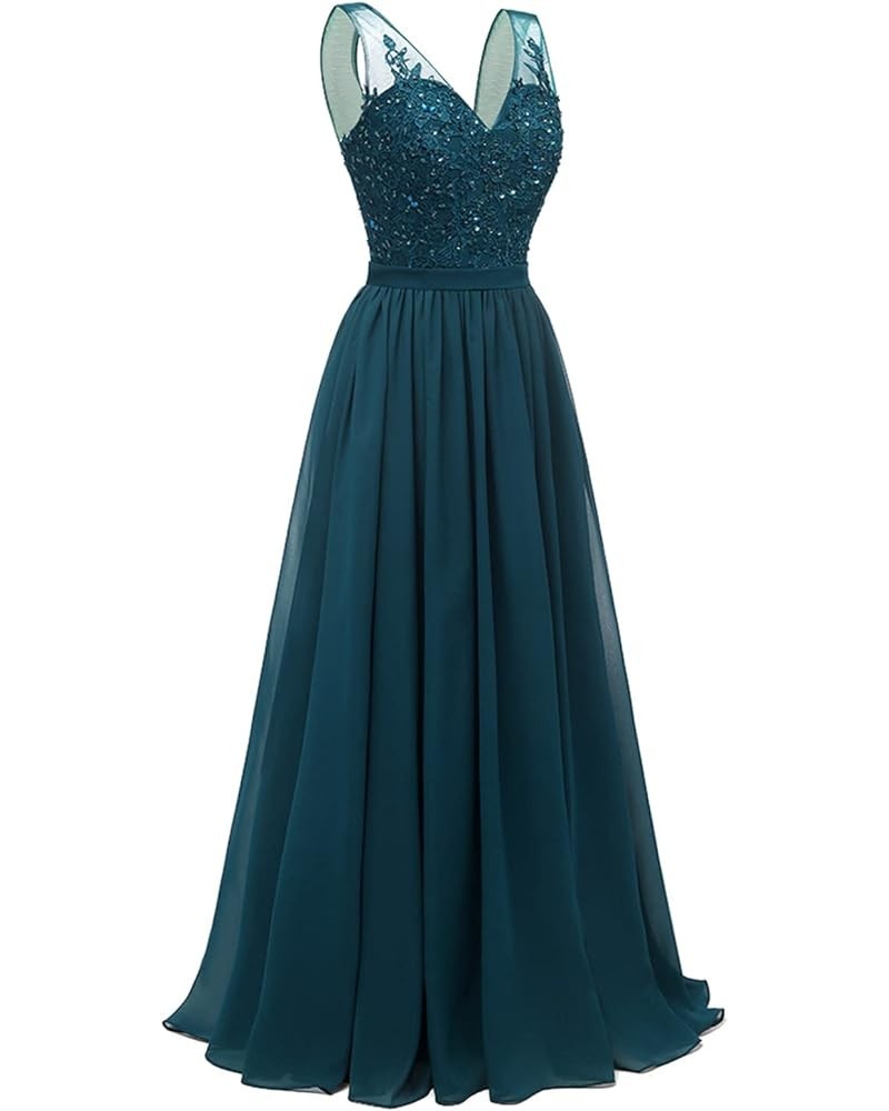 V Neck Chiffon Bridesmaid Dresses for Women Lace Appliques Prom Dresses Formal Party Gown Teal $34.40 Dresses