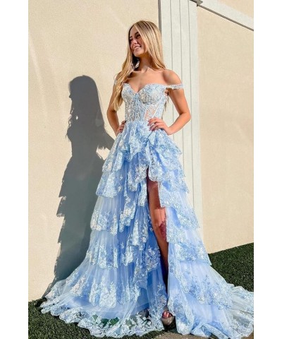 Women's Off The Shoulder Prom Dresses Long Ball Gown with Slit Sparkly Sequins Tiered Skirt Formal Party Gowns Coral $34.50 D...