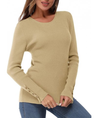 Women's Fitted Pullover Sweaters Long Sleeve Mock Neck Knitted Tops Fall Fashion 2022 Crewneck Dark Apricot $21.27 Sweaters