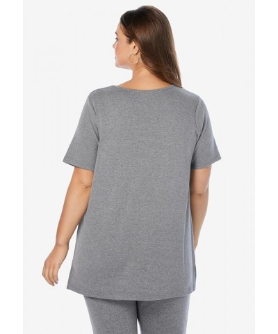 Women's Plus Size Notch-Neck Soft Knit Tunic Short Sleeve T-Shirt Pale Blue $14.78 Tops