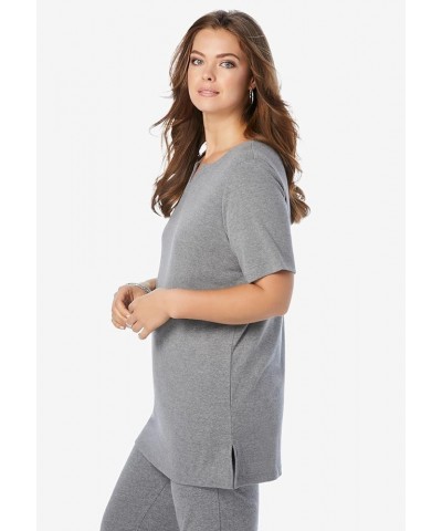 Women's Plus Size Notch-Neck Soft Knit Tunic Short Sleeve T-Shirt Pale Blue $14.78 Tops