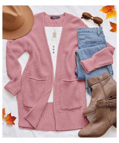 Women's 2024 Fall Casual Long Sleeve Open Front Waffle Knit Sweater Cardigans Coat Outwear with Pockets Pink $21.65 Sweaters