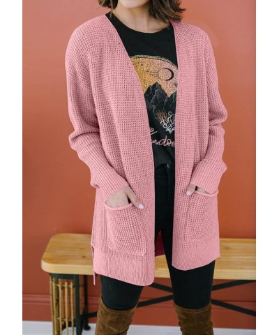 Women's 2024 Fall Casual Long Sleeve Open Front Waffle Knit Sweater Cardigans Coat Outwear with Pockets Pink $21.65 Sweaters