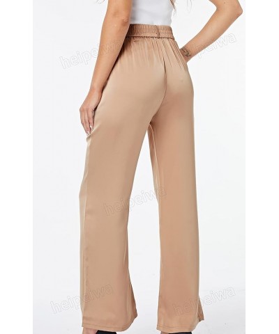 Women's Summer Dressy Casual High Waist Sparkle Silky Satin Pants Trousers Widleg Beige $14.74 Pants