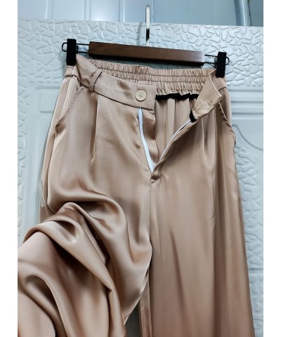 Women's Summer Dressy Casual High Waist Sparkle Silky Satin Pants Trousers Widleg Beige $14.74 Pants