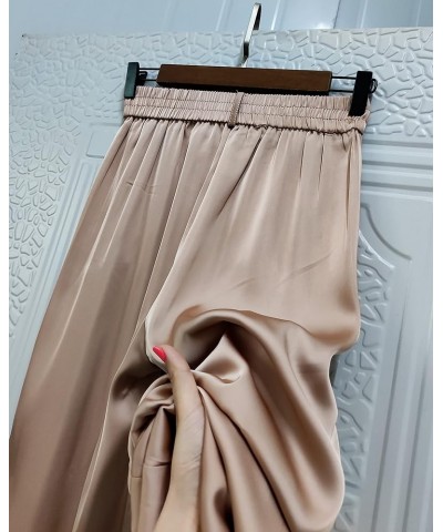 Women's Summer Dressy Casual High Waist Sparkle Silky Satin Pants Trousers Widleg Beige $14.74 Pants