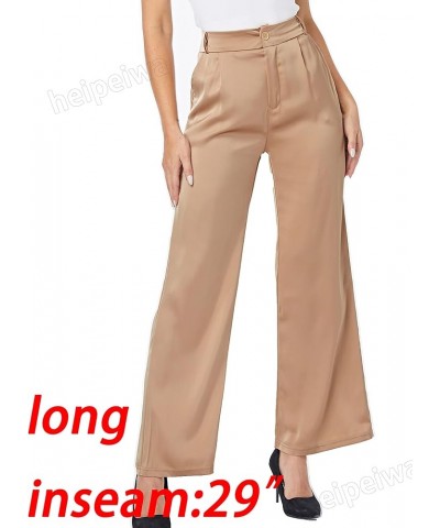 Women's Summer Dressy Casual High Waist Sparkle Silky Satin Pants Trousers Widleg Beige $14.74 Pants