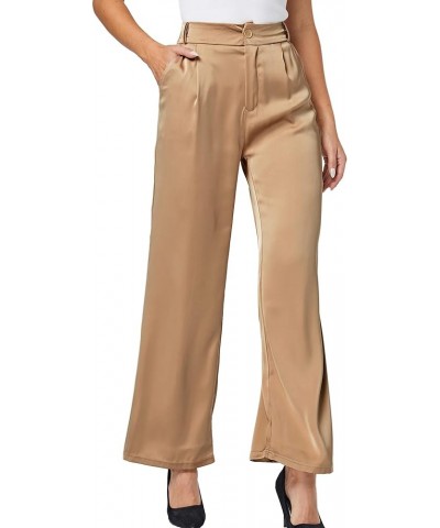 Women's Summer Dressy Casual High Waist Sparkle Silky Satin Pants Trousers Widleg Beige $14.74 Pants