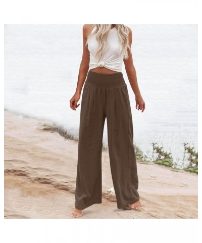 Linen Pants for Women Wide Leg Pant Casual Summer Baggy Pants Palazzo High Waisted Pant Loose Long Trousers with Pocket 2024 ...