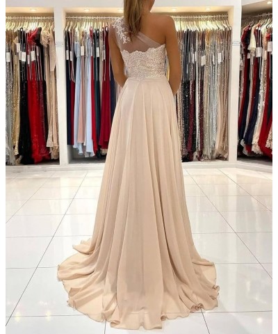 One Shoulder Chiffon Bridesmaid Dresses for Wedding 2024 Lace Slit Prom Dress with Pocket Evening Formal Gown Dusty Rose $34....