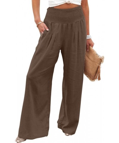 Linen Pants for Women Wide Leg Pant Casual Summer Baggy Pants Palazzo High Waisted Pant Loose Long Trousers with Pocket 2024 ...