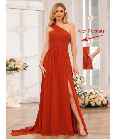 One Shoulder Bridesmaid Dresses with Pockets A-Line Pleated Chiffon Formal Evening Gowns with Slit CYM197 Silver $27.03 Dresses