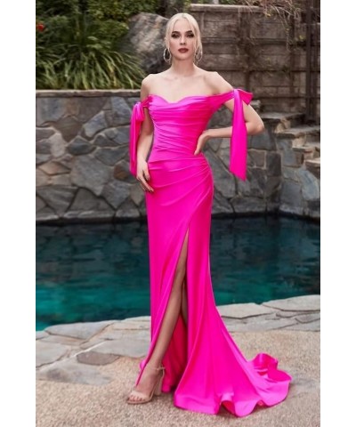 Women’s Off Shoulder Mermaid Prom Dresses Satin Sweep Train Gown with Split Elegant Long Formal Warp Evening Party Dresses Mu...