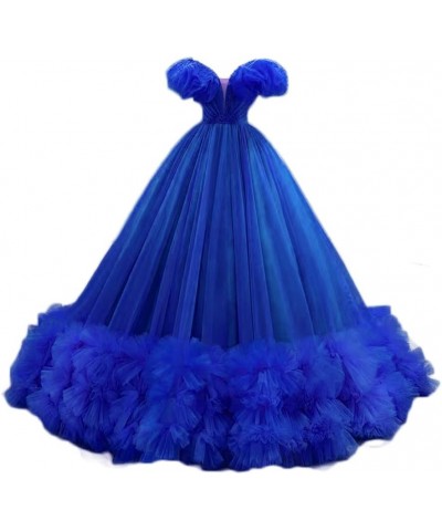 Women's Tulle Prom Gown Off The Shoulder Quinceanera Sweet 16 Dress A-blue $59.50 Dresses