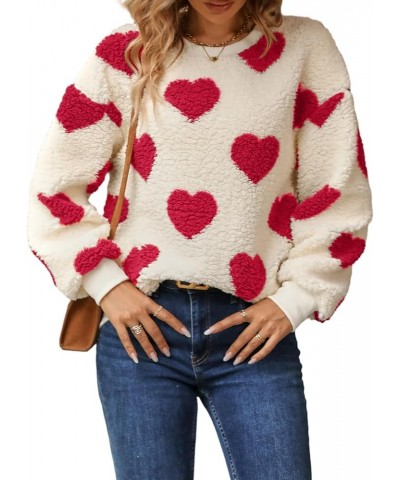 Women Heart Sweater Pullover Long Sleeve Crewneck Knitted Jumper Cozy Casual Knit Sweaters Tops I Red $10.12 Sweaters