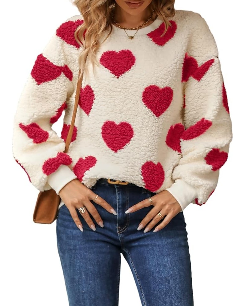 Women Heart Sweater Pullover Long Sleeve Crewneck Knitted Jumper Cozy Casual Knit Sweaters Tops I Red $10.12 Sweaters