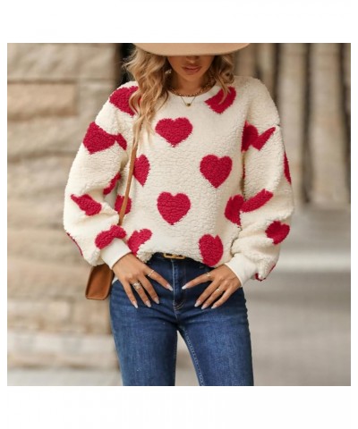 Women Heart Sweater Pullover Long Sleeve Crewneck Knitted Jumper Cozy Casual Knit Sweaters Tops I Red $10.12 Sweaters